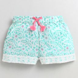 Cherry Crumble By Nitt Hyman Lace Detailing All Over Floral Motif Print Shorts - Green-picture-14