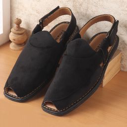 Pine Kids Peshawari Ethnic Sandals with Velcro Closure - Black-image-2