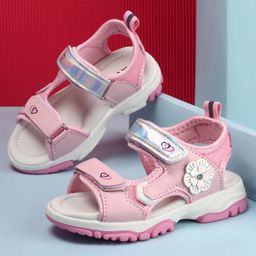 Cute Walk by Babyhug Sandals With Velcro Closure Floral Applique- Pink-image-55