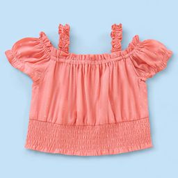 Babyhug Rayon Half Sleeves Top With With Smocking & Frill Detailing - Peach-picture-11
