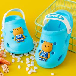 Babyoye Back Strap Closure Clogs with Bear Applique - Blue-image-2