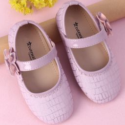 Cute Walk by Babyhug Velcro Closure Bellies with Floral Applique & Checked Pattern - Purple-image-93