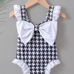 Kookie Kids Sleeveless VCut Swimsuit Bow Applique - White-picture-10