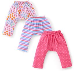 Babyhug Cotton Knit Full Length Diaper Pants Striped & Animals Print Pack Of 3 - Orange & White-image-98