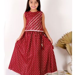 Superminis Rayon Sleeveless Floral Motif Sanganeri Printed & Lace Embellished Lehenga Choli Set - Maroon-image-32