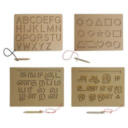Wooden Tracing Boards Capital Alphabets Shapes Tamil Vowel and Consonants Wooden Montessori Learning Skills Practice - Brown-14