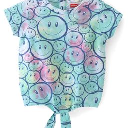Babyhug Half Sleeves Tie and Dye Top with Front Knot & Happy Face Print- Multicolour-image-39