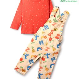 Babyoye 100% Cotton Full Sleeves Polka Dots Printed T-Shirt & Dungaree Set With Eco Jiva Finish - Multi Colour-image-92
