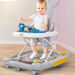Baybee 2 in 1 Staffy Baby Walker Cum Rocker Kids Walker with Push Handle 3 Adjustable Height Foot Mat Rocking & Musical Toys - Grey-14
