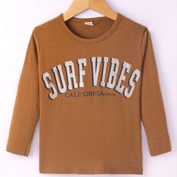 Olio Kids Cotton Knit Full Sleeves T-Shirt With Text Print -Brown-image-41