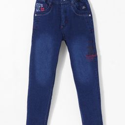 Olio Kids Denim Woven Full Length  Jeans with Text Print- Navy Blue-picture-44