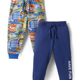 Babyhug Single Jersey Full Length Lounge Pants with Animal & Text Print Pack Of 2 - Blue & Navy Blue-image-64