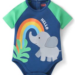Babyhug Interlock Knit Half Raglan Sleeves Onesie With Elephant Print - Navy Blue & Green-image-63