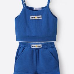 Mark & Mia Cotton Sleeveless Co-ords Top & Shorts Set with Text Patch Detailing - Blue-image-35