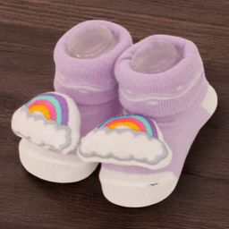 Yellow Bee Cotton Rainbow Applique Detailed Socks - Purple-image-74
