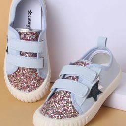 Cute Walk by Babyhug Casual Shoes with Velcro Closure Star & Glitter Print - Light Blue-image-53