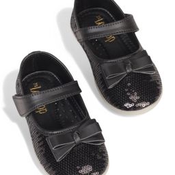 Lil Lollipop Bow Applique Detailed Sequins Embellished Mary Jane Ballerinas - Black-image-97