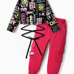 OLLINGTON ST. Cotton Knit Full Sleeve Text Printed Top & Joggers - Black & Pink-image-35