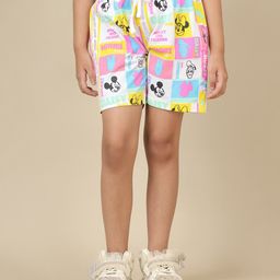 Kidsville Mickey & Friends Featuring Characters Printed Shorts - Pink Yellow & White-image-84