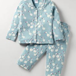 Ollypop Sinker Knit Full Sleeves Co-Ord Night Suit With Duck Print - Light Blue-image-65