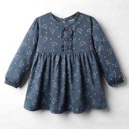 CUCUMBER Interlock Knit Full Sleeves Hearts Printed Frock - Navy Blue-30