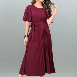 STARWORD Women Crepe Round Neck Fit & Flare Dress-image-76