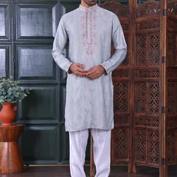 MANQ Men Embroidered Regular Sequinned Kurta with Salwar-picture-11