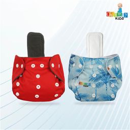 Chinmay Kids Printed Diapers Pack of 2 | Size Adjustable Baby Cloth Button Diaper - Washable/Reusable Nappies for Infants & Toddlers With Insert image 2