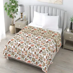 Qfab Cream-Coloured Floral Mild Winter 210 GSM Double Bed Dohar-picture-2