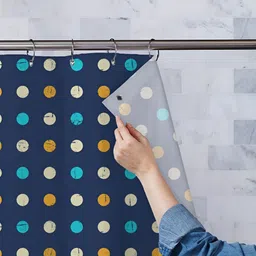 ArtzFolio Navy Blue & Yellow Printed Waterproof Shower Curtain-image-98