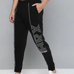 HRX By Hrithik Roshan Men Jet Black Solid Regular Fit Mid-Rise Bio-Wash Lifestyle Joggers-16