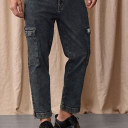 Mr Bowerbird Men Tapered Fit Mid-Rise Light Fade Cropped Stretchable Cargo Styles Jeans-image-95