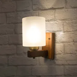 Fos Lighting Brown & White Polo Wooden Single Wall Lamp Sconce (Bulb not included) - Set of 1-8