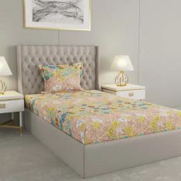Raymond Home Delight Beige 104 TC Cotton Single Bedsheet with 1 Pillow Cover-image-26