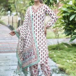 Skylee White Printed Kurta Salwar Set With Dupatta-image-11