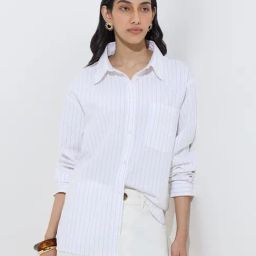 LOV by Westside White Stripe Cotton Shirt-image-32