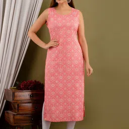RAABA Floral Printed Round Neck Sleeveless Straight Kurta-image-57
