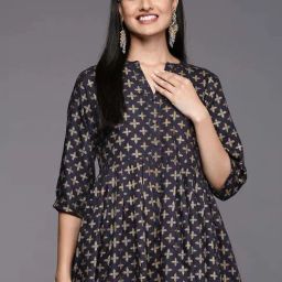 Libas Blue Printed Fit and Flare Short Kurti-image-64