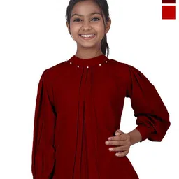 SILK SPARROW Girls Pack of 2 High Neck Cuffed Sleeves Top-image-58
