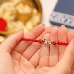 Zavya Om Trishul Charm Rhodium-Plated 925 Sterling Silver Rakhi with Rudraksha Beads-image-70