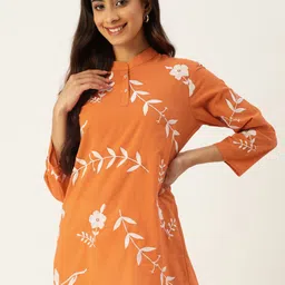 MISRI Floral Embroidered Mandarin Collar Cotton Longline Top-image-30