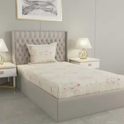 Raymond Home Delight Beige 104 TC Cotton Single Bedsheet with 1 Pillow Cover-picture-4