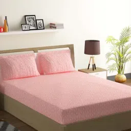 Swayam Printed Pink 144 TC Cotton Blend King Bedsheet with 2 Pillow Covers-image-60