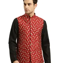 Sojanya Red & Gold Embroidered Nehru Jacket-picture-24