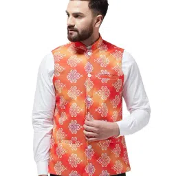 Sojanya Orange & Off White Printed Nehru Jacket-picture-47