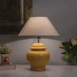 Homesake Yellow Ceramic Guard Shaped Table Lamps with White Shade - Set of 2-14