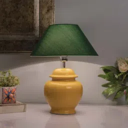 Homesake Yellow Ceramic Guard Shaped Table Lamps with Green Shade - Set of 2-5