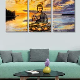 999Store Gold & Blue Buddha Art 3 Frame Canvas Paintings-22