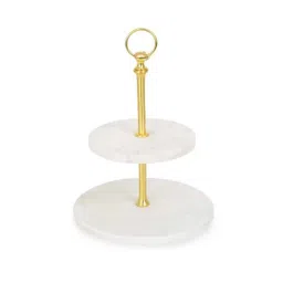 Home4U 'Neva' White & Golden Marble 2-Tier Cake Stand-48