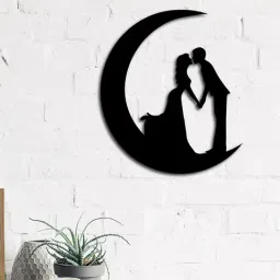 eCraftIndia Black MDF "Couple on the moon" Wall Art Cutout-image-76